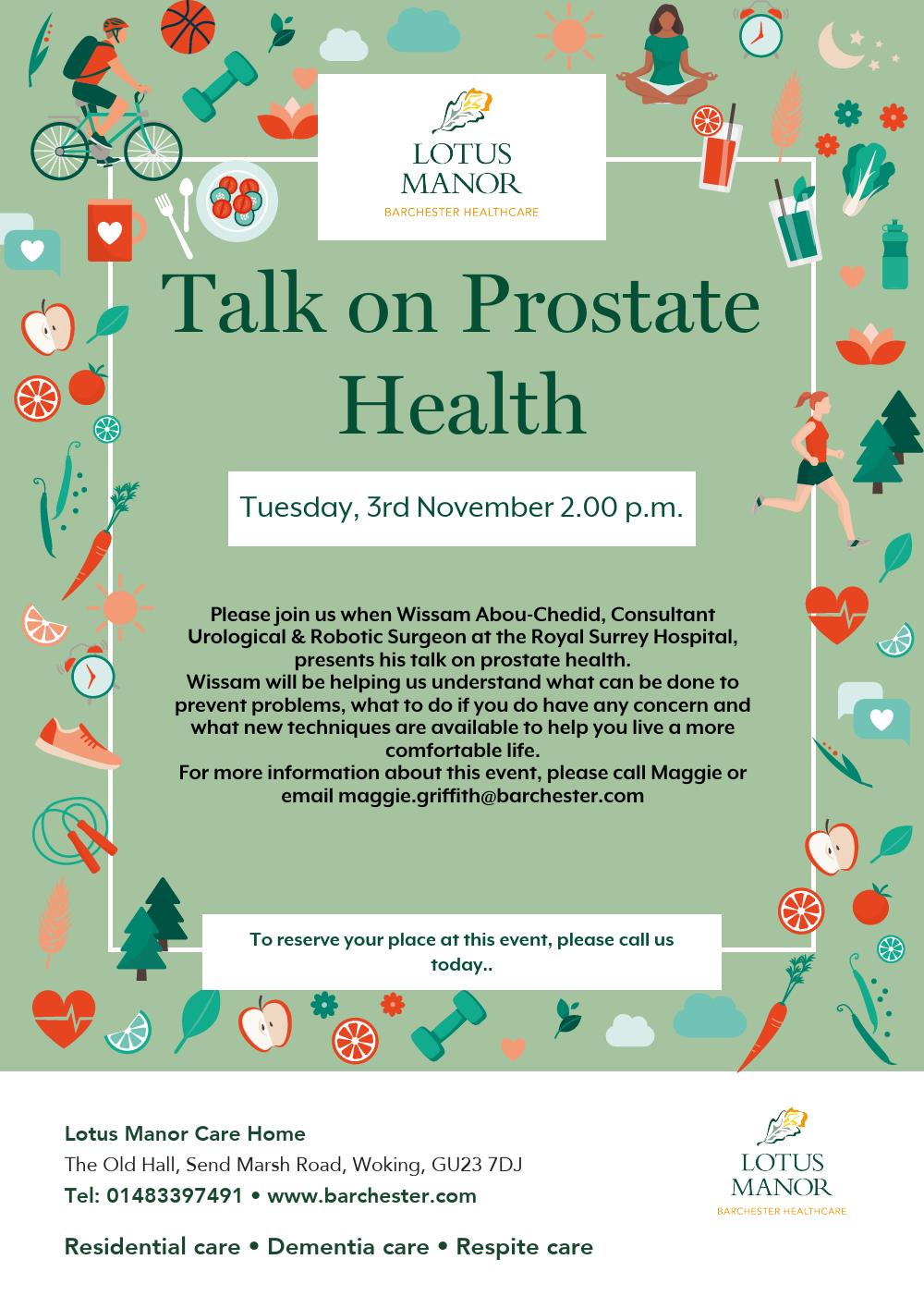 Talk on Prostate Health Tuesday 3rd November 3.00 pm