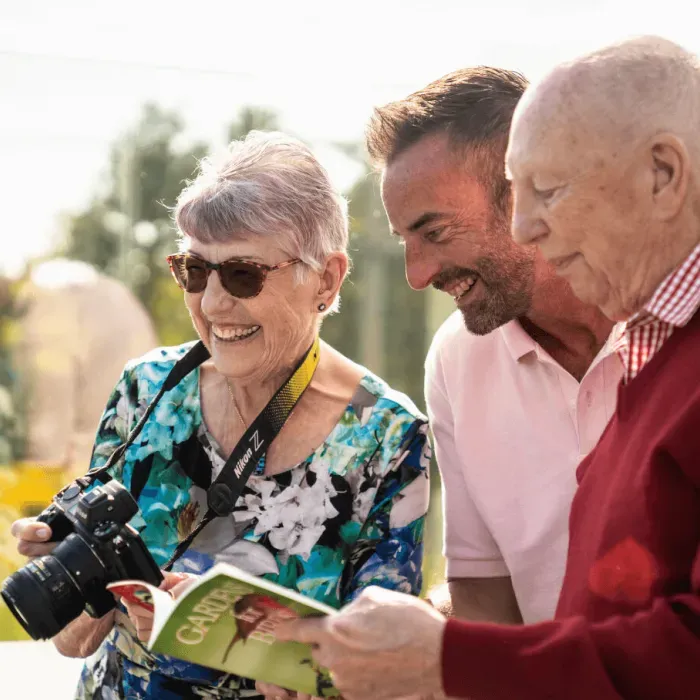 Residents outside laughing