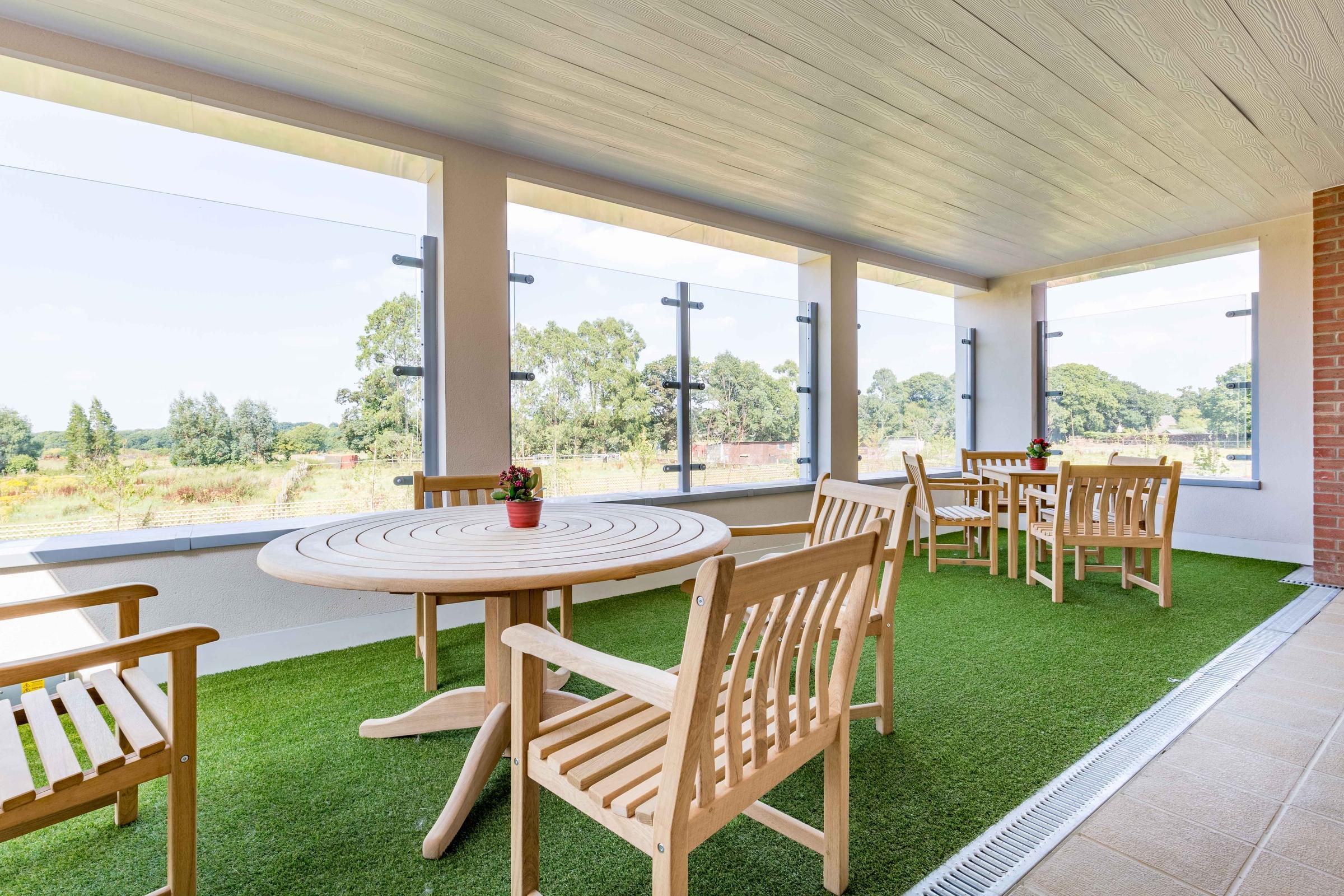 Outside seating at Fernes dementia care home