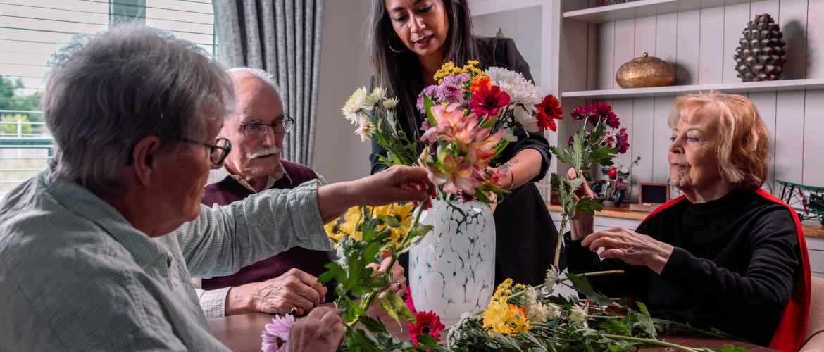 Residents and General Manager Flower Arranging