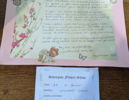 !st place awarded at Stonegate Flower Show 