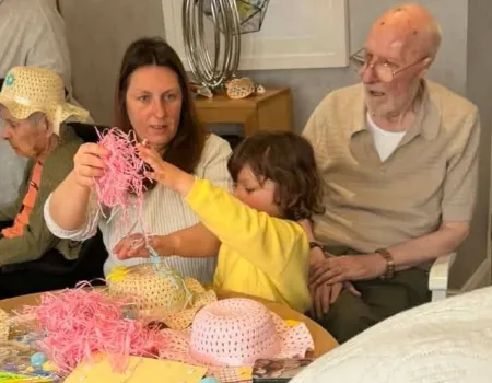 Intergenerational bonnet making 