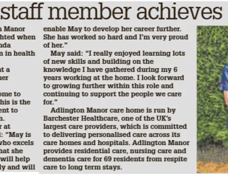 Care home Deputy Manager achieves distinction