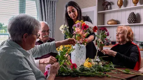 Residents and General Manager Flower Arranging