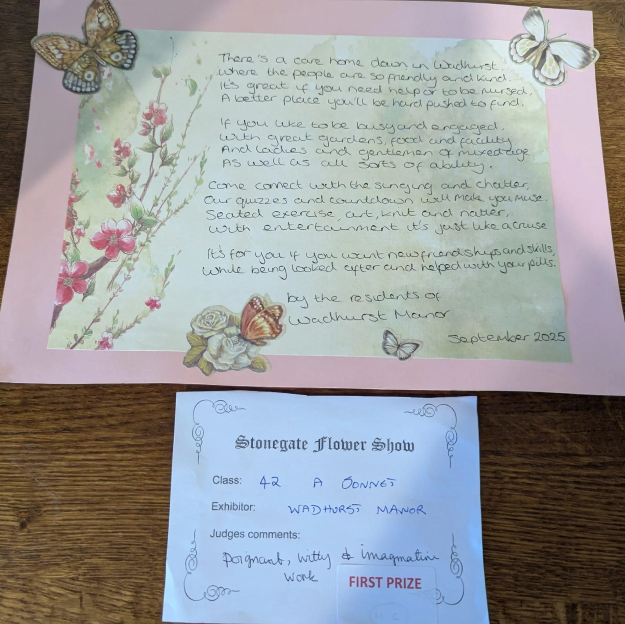 !st place awarded at Stonegate Flower Show
