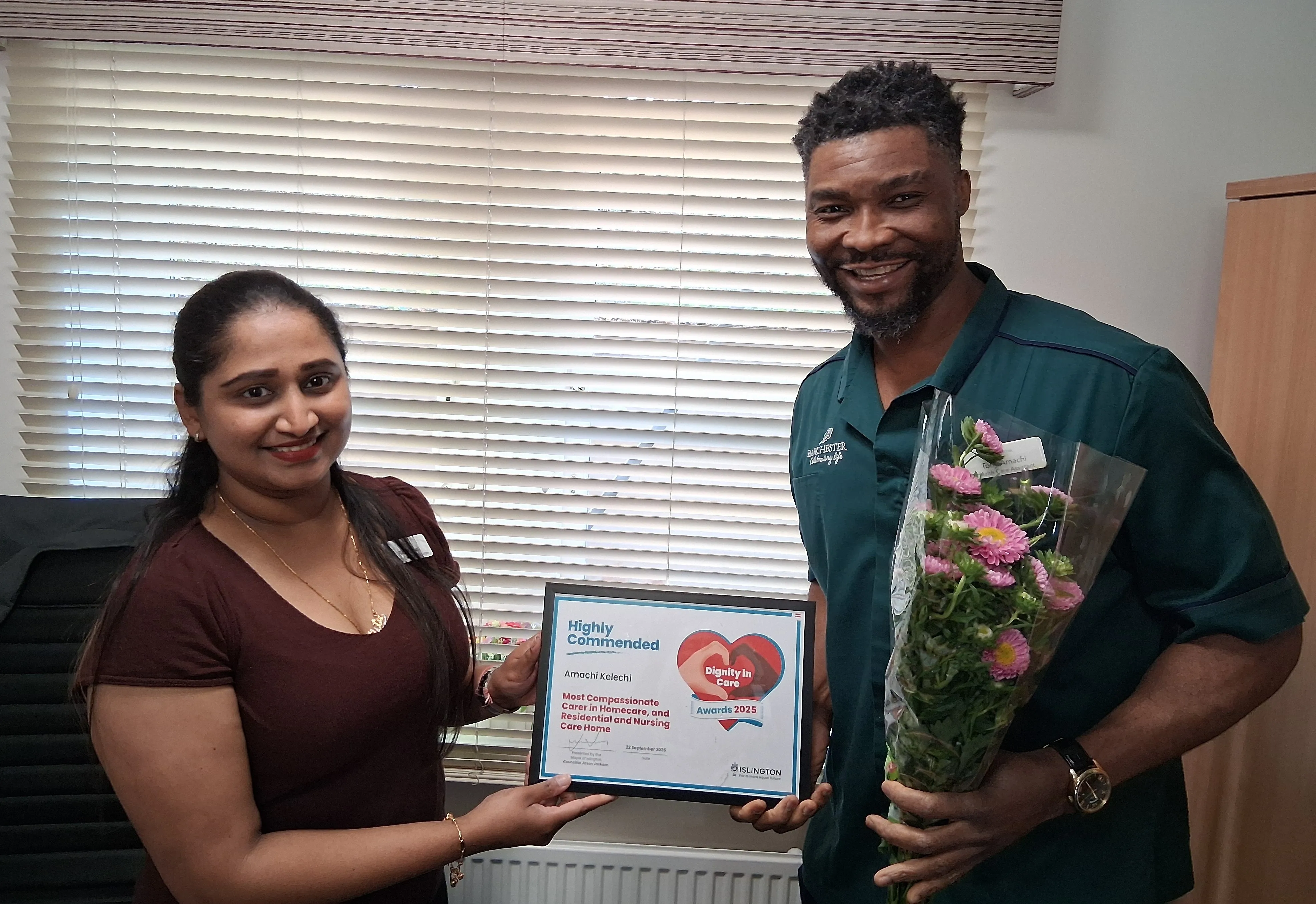Carer from Cheverton Lodge is a named winner in the Islington Dignity in Care Awards 2025