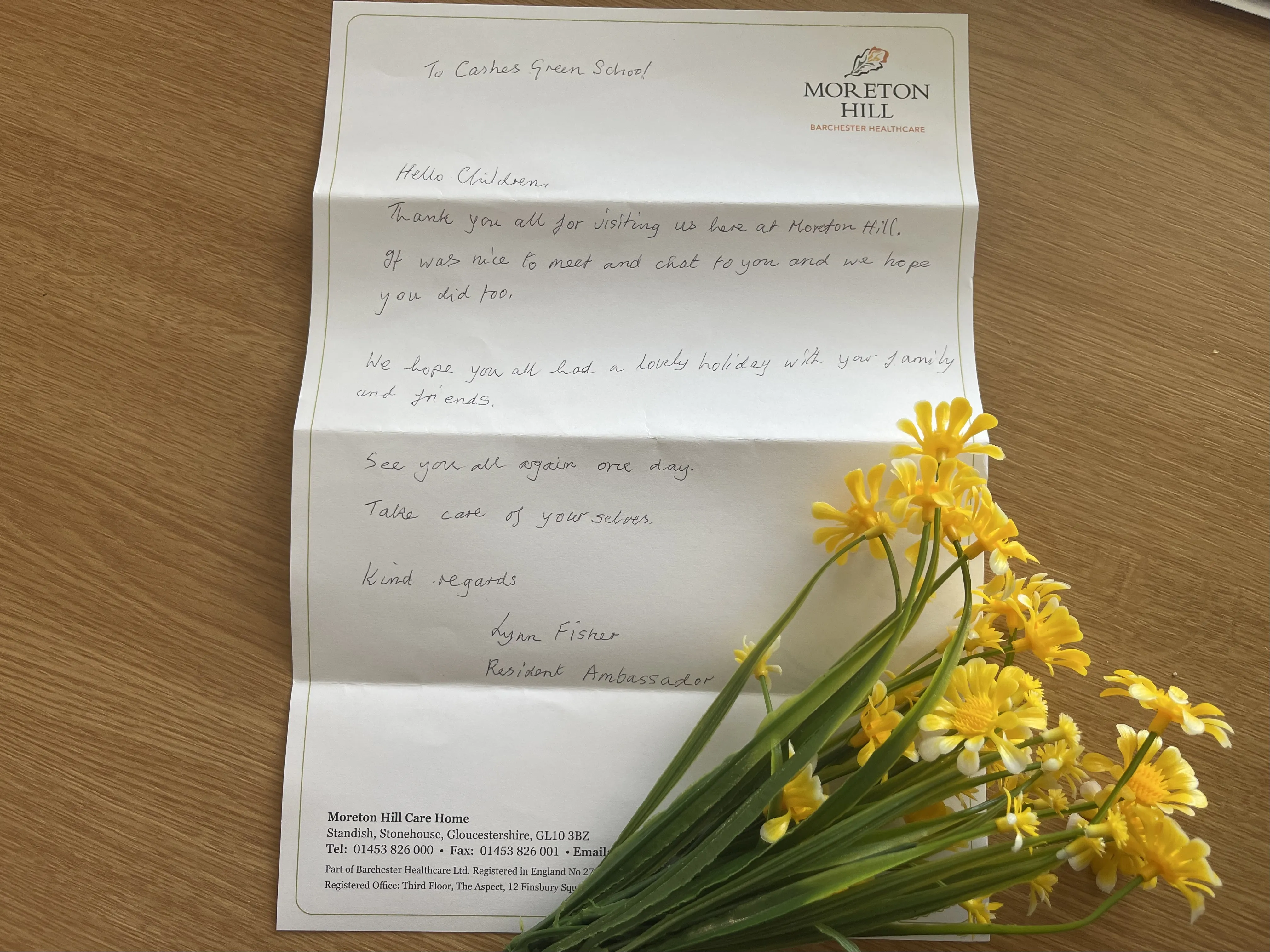 A thank you to Cashes Green School