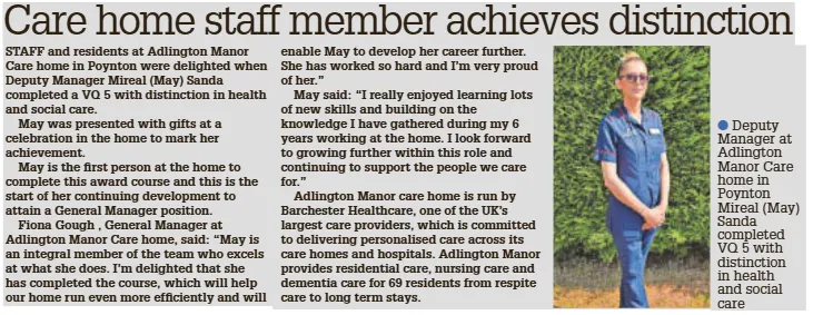 Care home Deputy Manager achieves distinction
