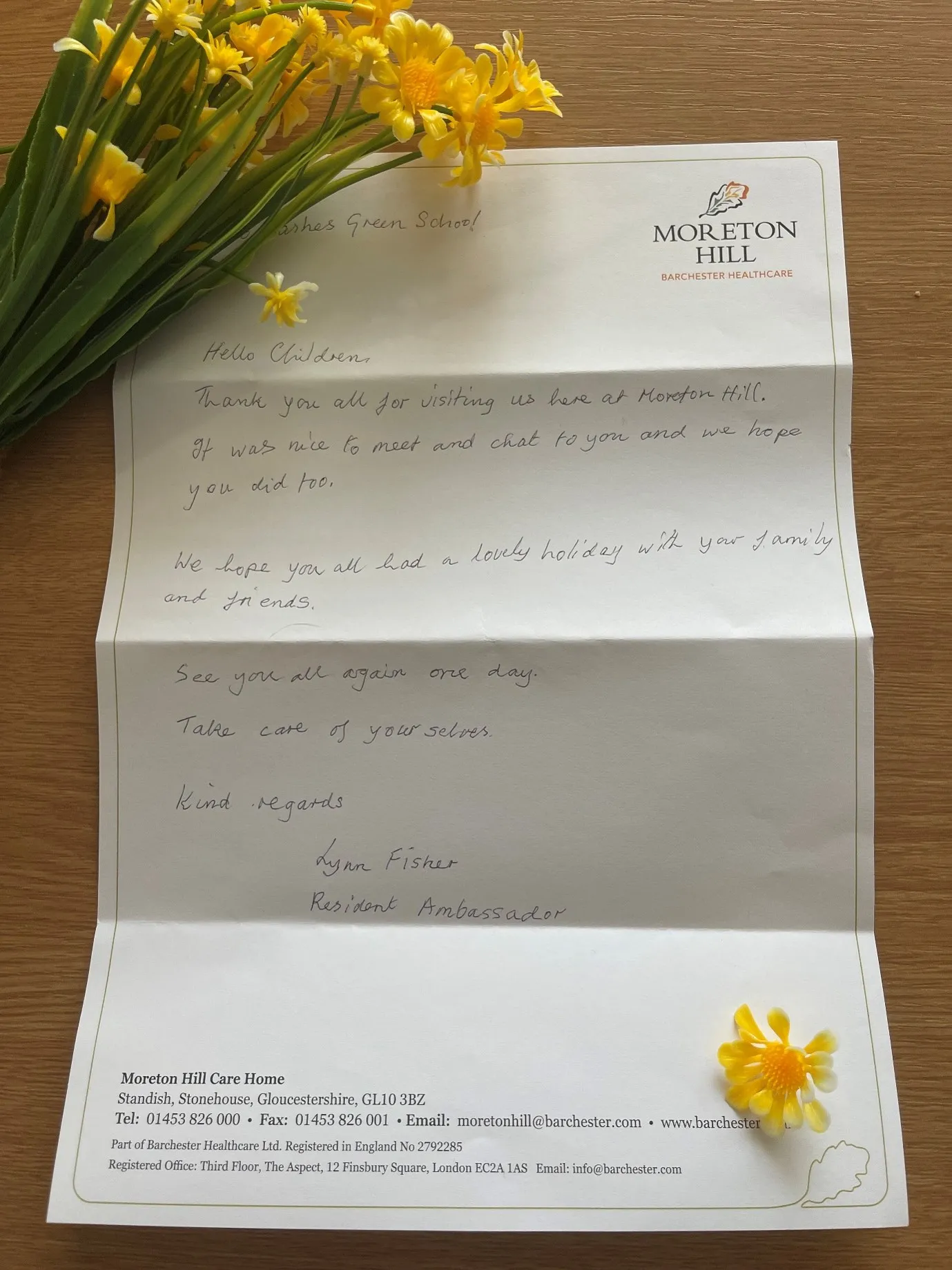 A thank you to Cashes Green School