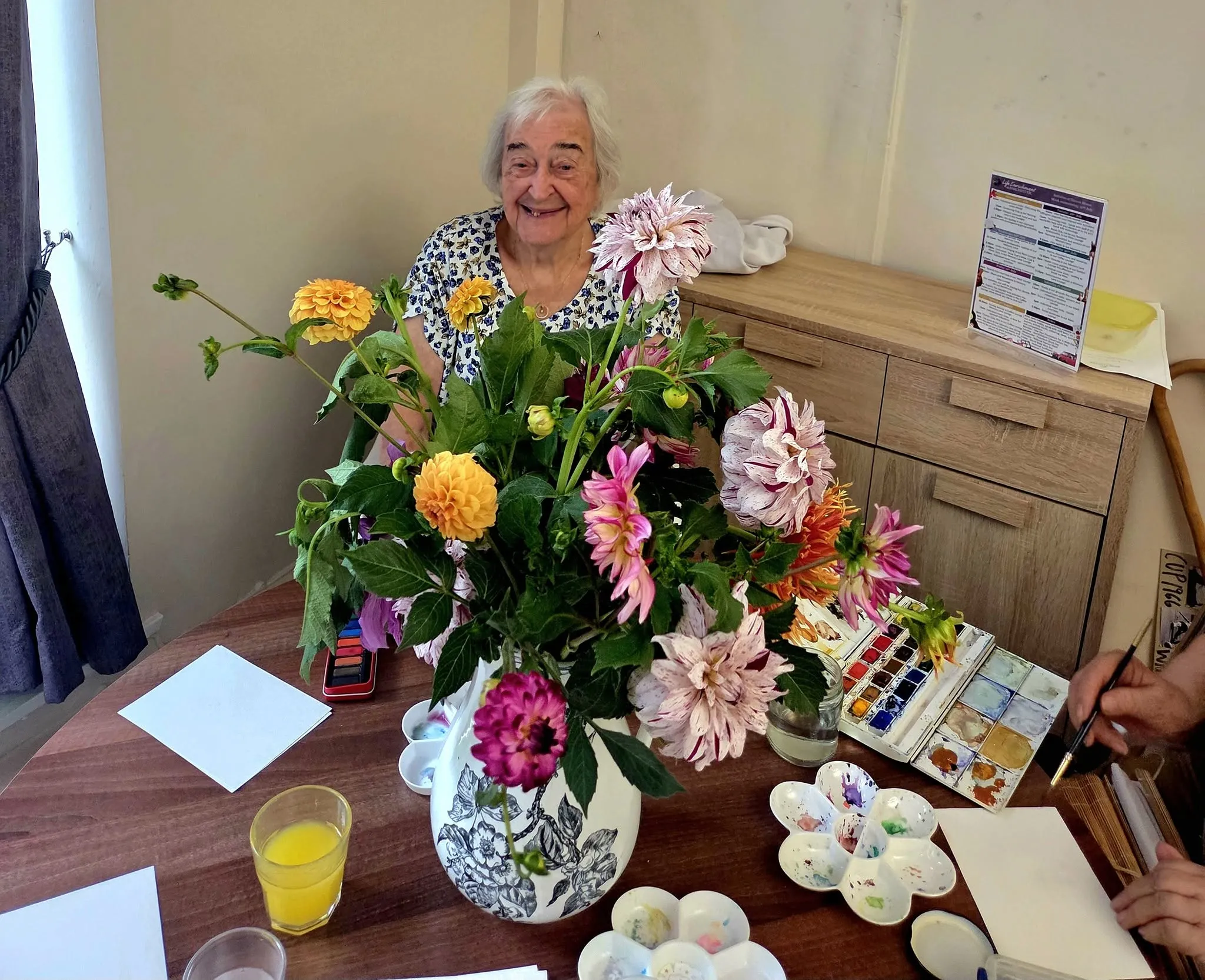 Donated dahlias and water colour paints